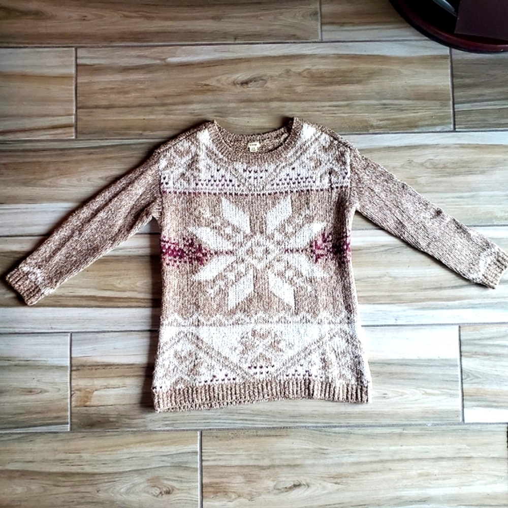 Pink and Tan Nordic Crew Neck Sweater